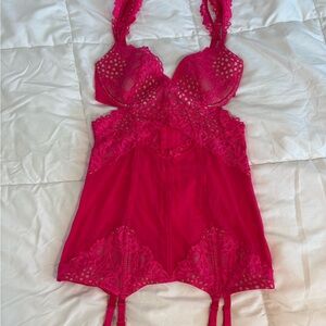 Victoria Secret Pink Chemise Lace Cut Out Garter Slip Corset